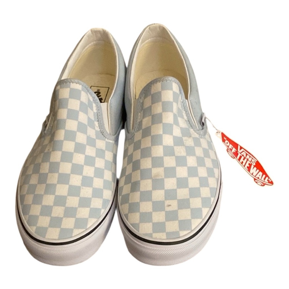 Vans Blue and White Checkered Slip-On Sneakers
